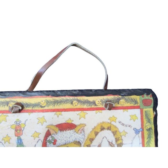 Santa Cat Print On Slate Tile Plaque Knotted Leather Hanger GUC So Much Detail - Picture 4 of 15